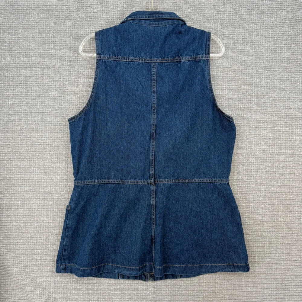 Vtg Vivaldi Jeanswear Denim Vest Women L Blue Button Front USA Boho Cottage Long